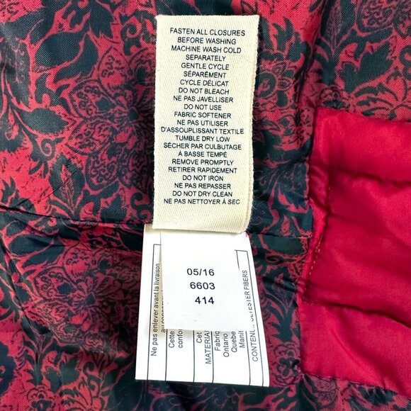 Red Quilted Puffer Jacket Sz S Black Fur Trim Floral Outdoor Winter Gorp Utility - Picture 13 of 14